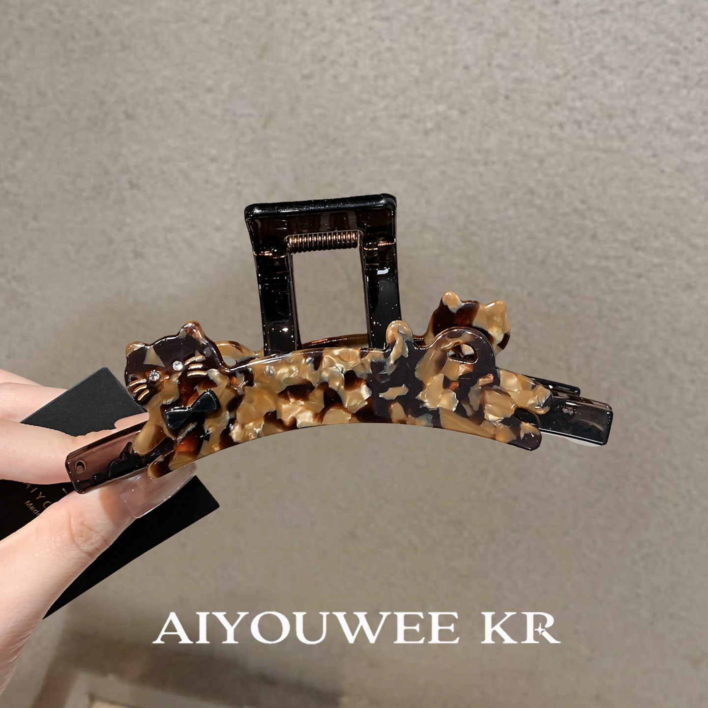 韩系可爱玳瑁色猫咪抓夹女优雅气质盘发鲨鱼夹新款大号发饰