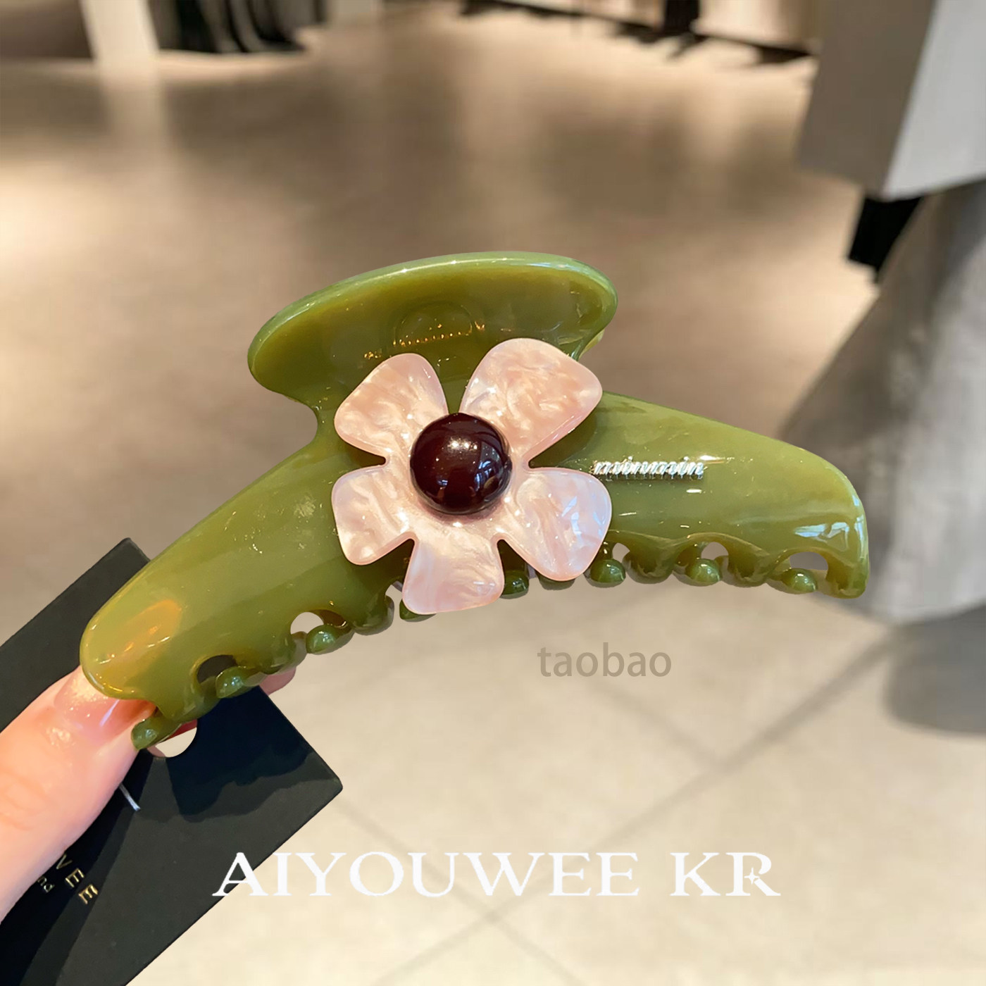高级感醋酸牛油果绿花朵抓夹韩系气质通勤扎发大号鲨鱼夹发饰