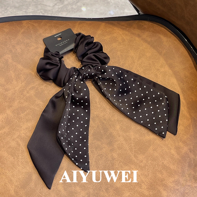 韩系黑色飘带蝴蝶结发圈时尚波点缎面肠圈发绳秋冬新款扎马尾头绳