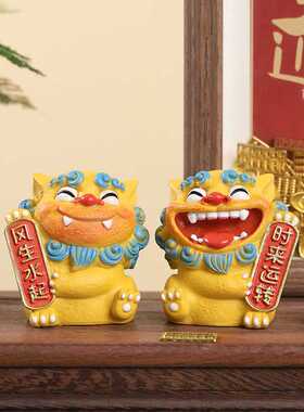 复古文创风狮爷摆件创意办公解压装饰树脂小摆件醒狮国风学生礼品