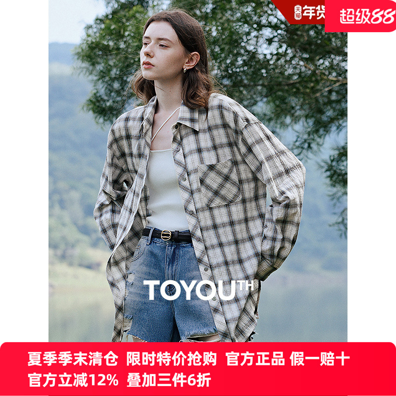 初语棉感格纹长袖衬衫女2025新款春季复古衬衣翻领上衣薄款外套