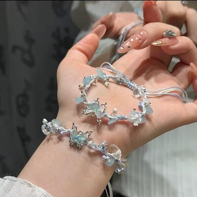繁花蝴蝶闺蜜手链女小众高颜值编织情侣手绳甜美手串手饰ins礼物