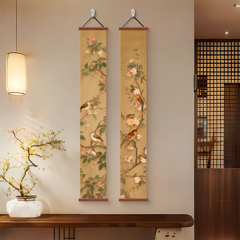宋代美学禅意茶室书房办公室装饰画新中式客厅玄关喜上眉梢竖挂画