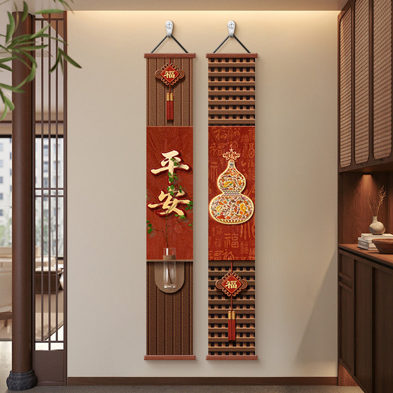 葫芦过道入户玄关装饰画新中式红色客厅走廊挂画书房茶室民宿壁画