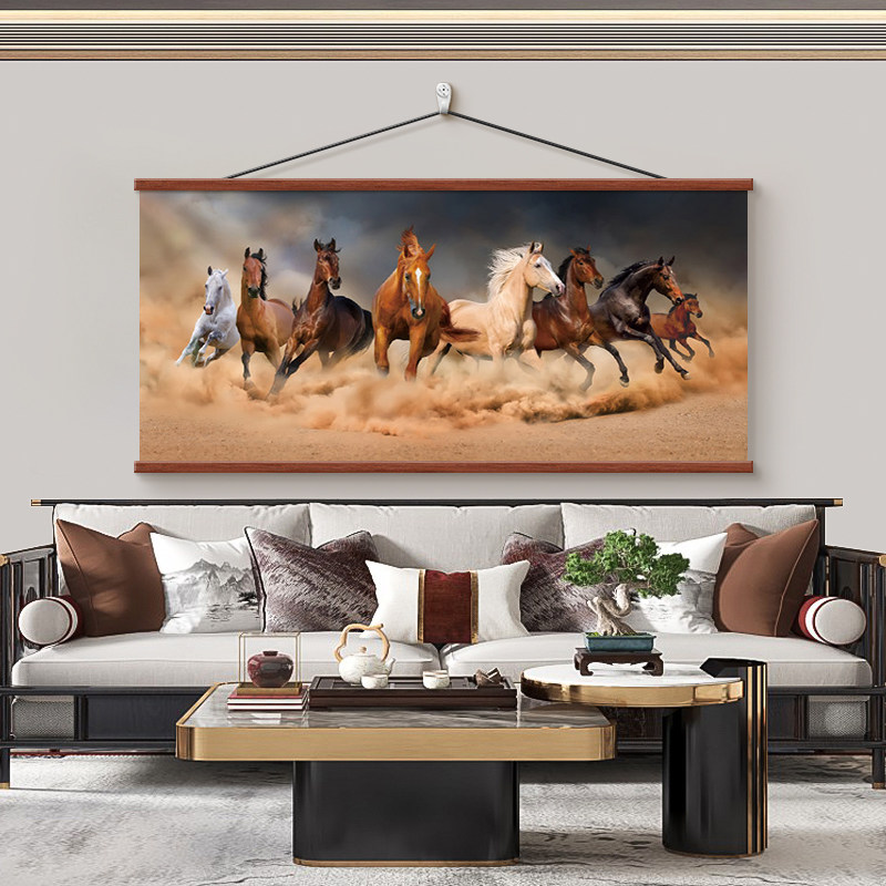 八骏图客厅沙发背景墙装饰画老板办公室马到成功挂画书房茶室壁画,家居饰品,现代装饰画,淘宝优惠券,粉丝福利购,淘宝优惠卷