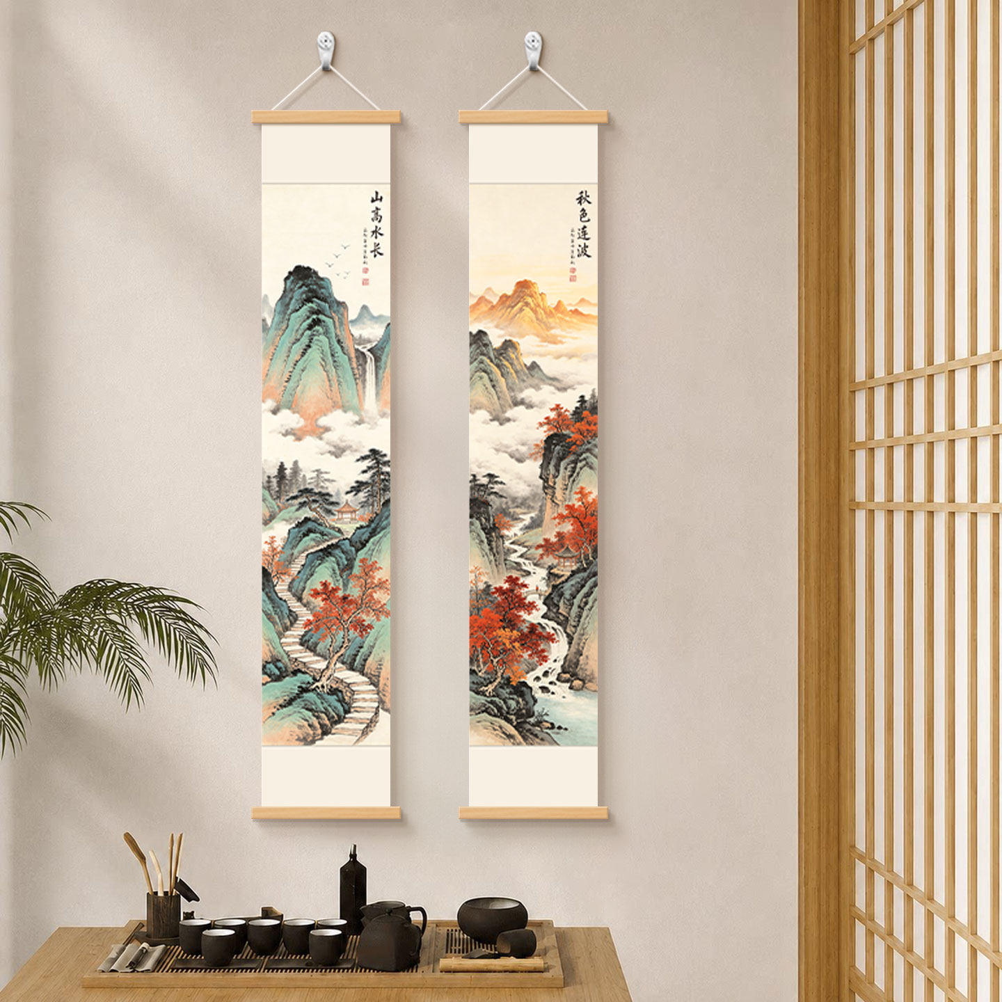 新中式书房茶室山水画玄关装饰画