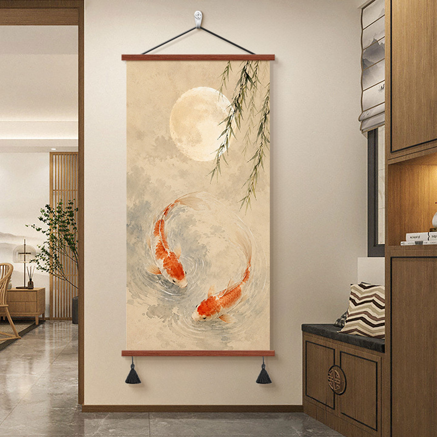 年年有余新中式进门玄关装饰画