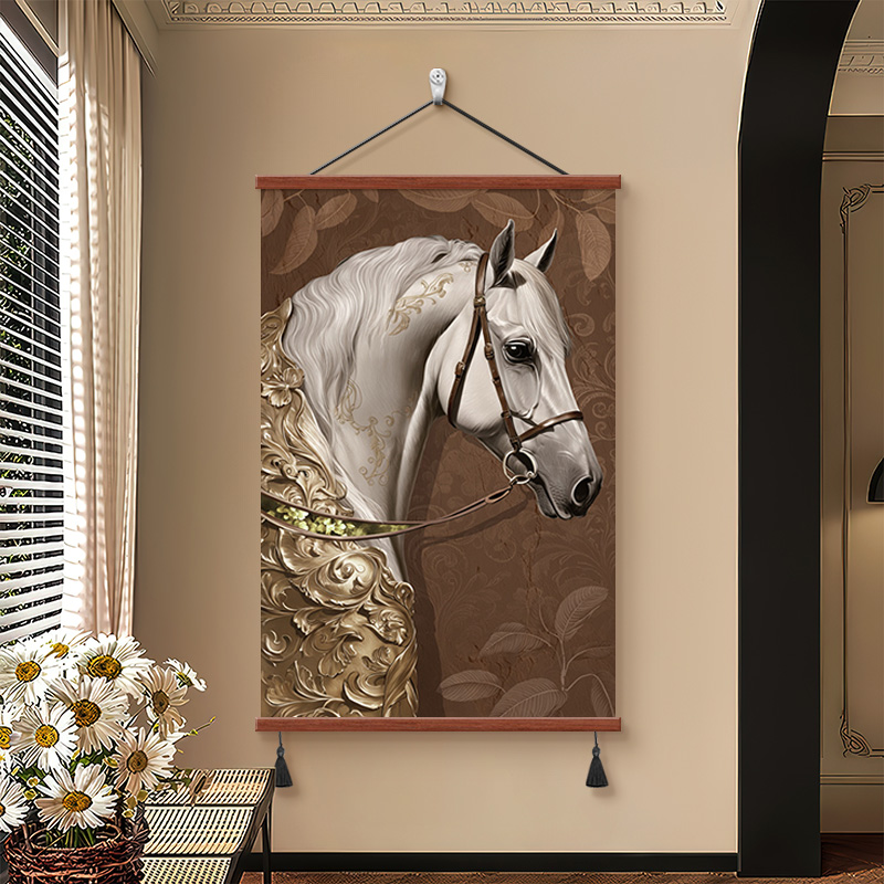 中古风马到成功玄关装饰画寓意好