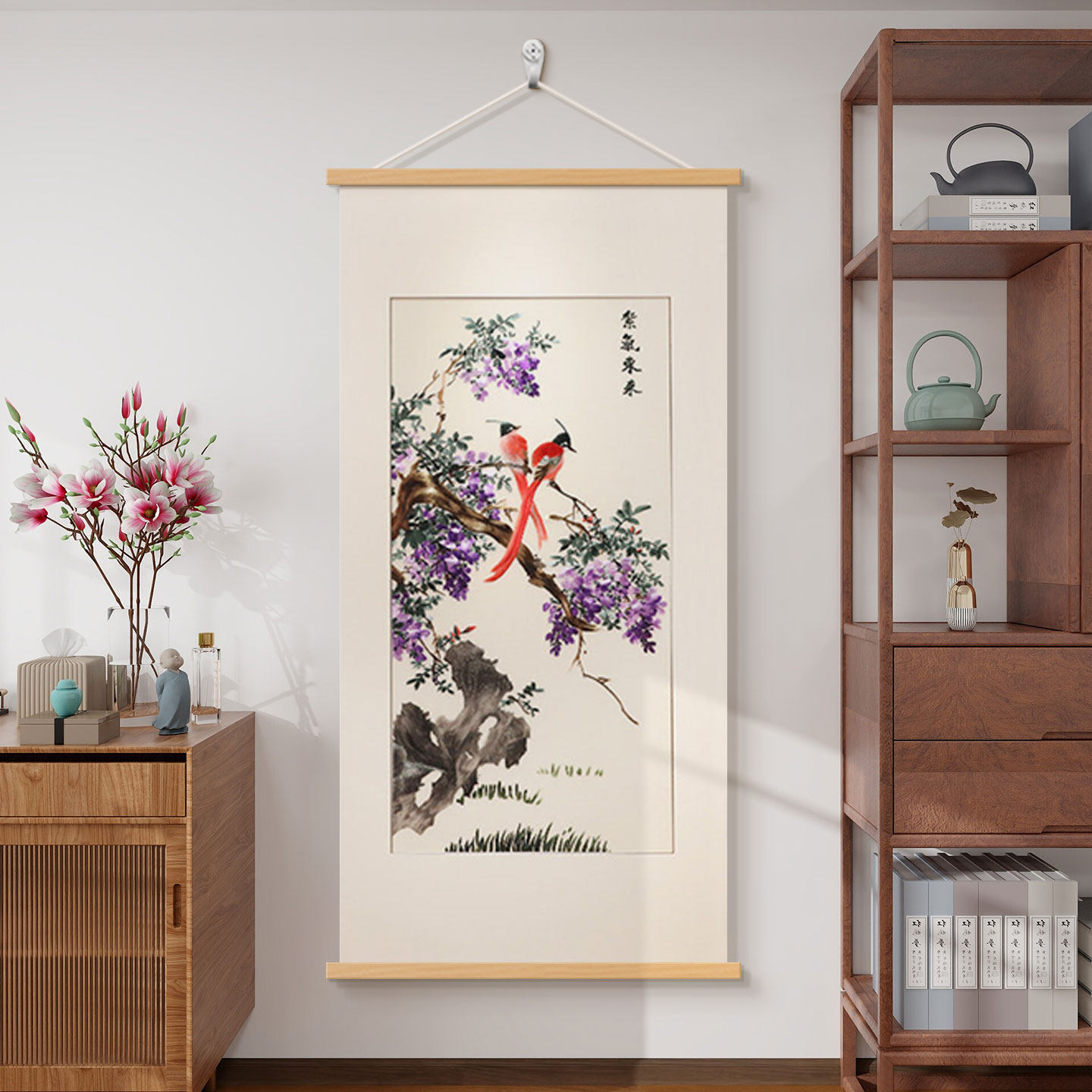 紫气东来玄关装饰画茶室禅意壁画