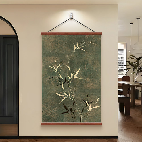 中古风竹子挂画茶室玄关装饰画