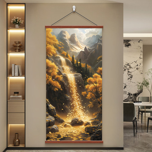 流水生财客厅进门玄关装饰画风景