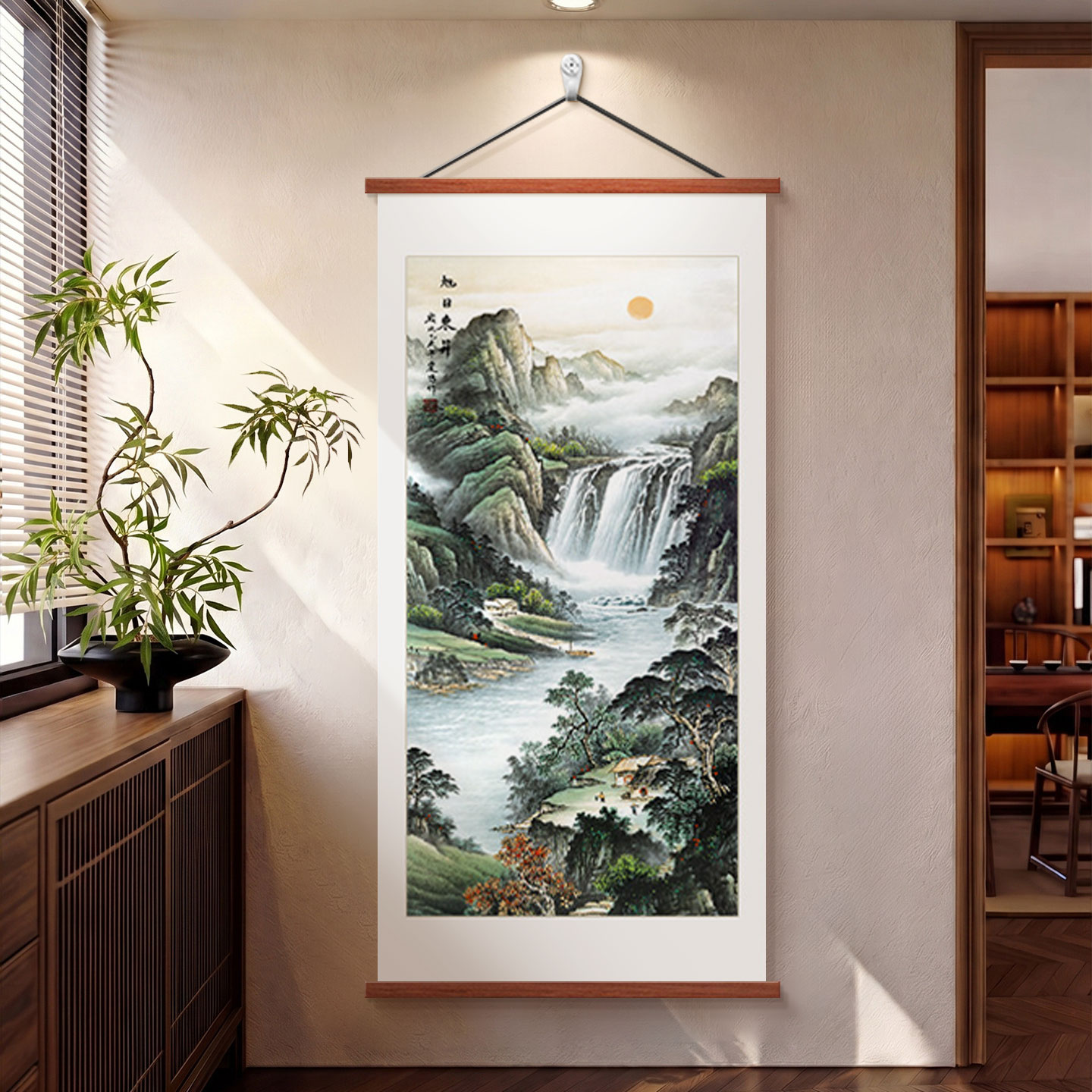 旭日东升山水画玄关装饰画聚财