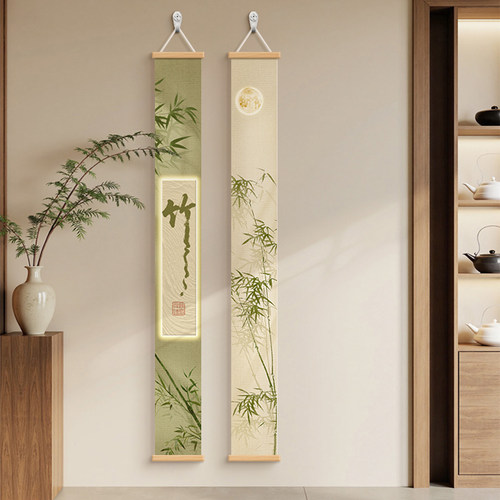 绿色竹子挂画新中式玄关装饰画