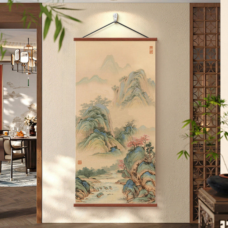 靠山图玄关装饰画入户正对门宋代美学客厅走廊尽头挂画茶室山水画