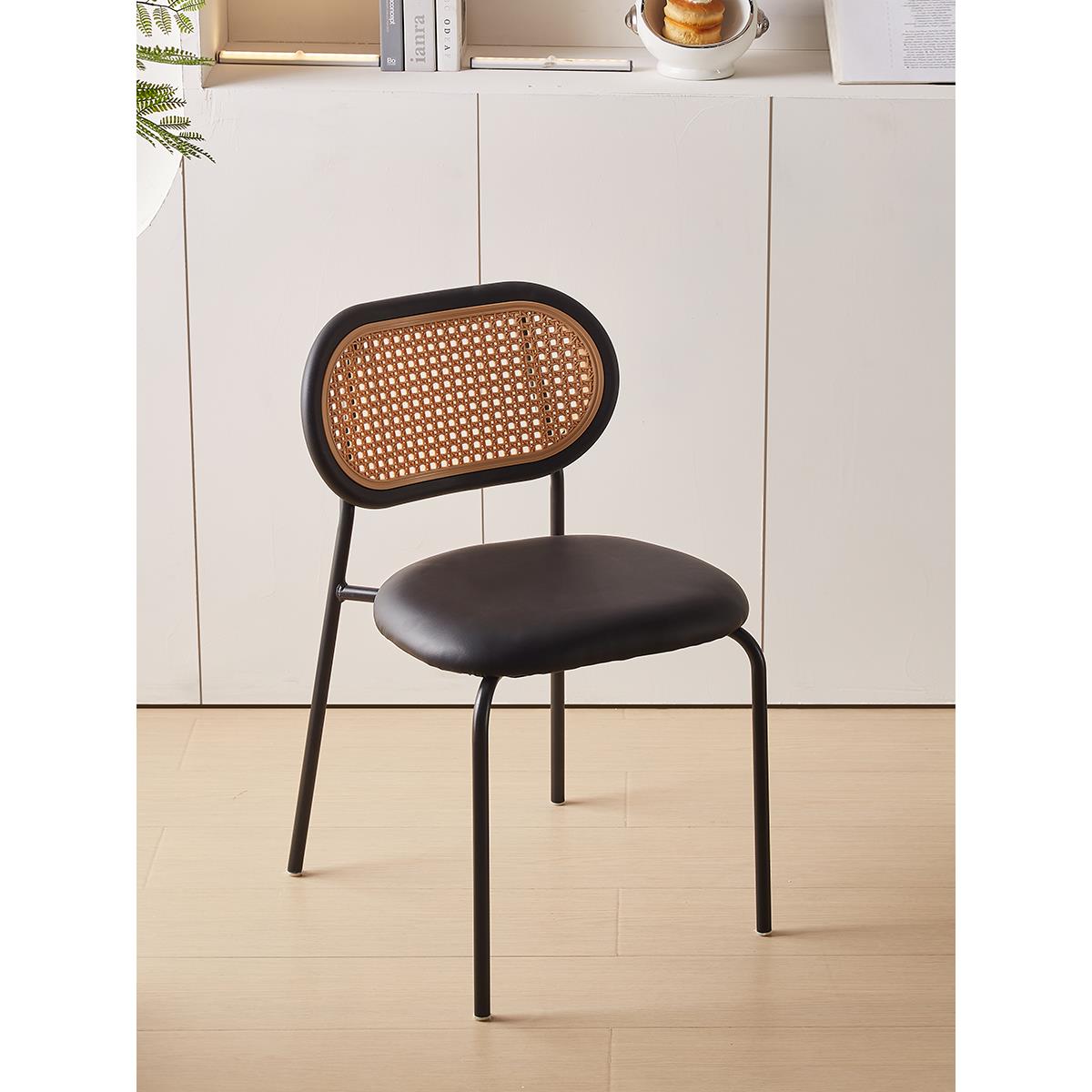 仿藤编餐椅铁艺复古餐厅桌椅烧烤甜品店椅子家用靠背椅网红饭店凳