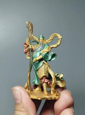 纯铜关二爷伽蓝神像菩萨彩绘家用护法关羽佛像武财神关公车载摆件