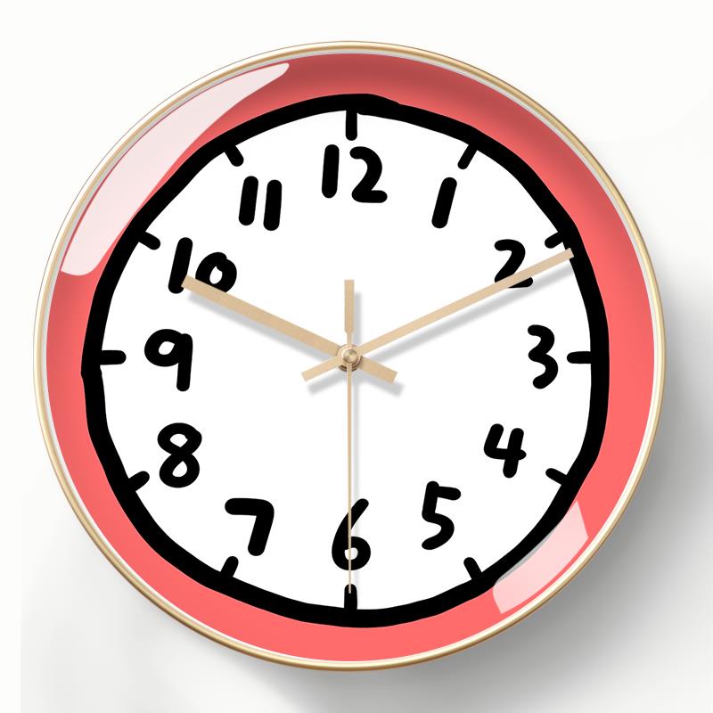 原创现代简单挂钟可爱石英钟创意涂鸦卡通艺术时钟无线电波时钟挂