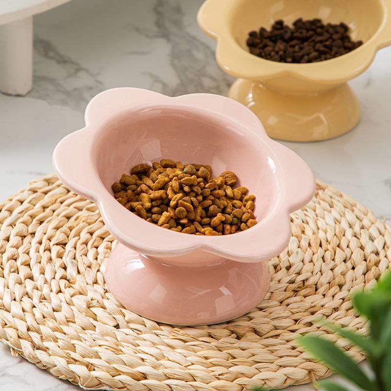 猫碗陶瓷水碗猫咪食盆斜口高脚狗狗碗太阳花碗保护颈椎防打翻饭碗