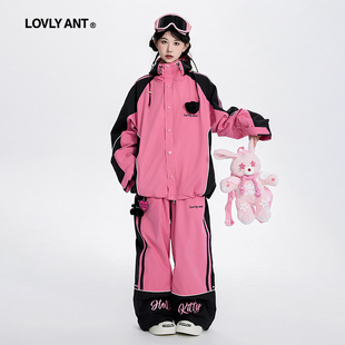 热恋小蚂蚁芭比风撞色拼接滑雪服专业套装 女设计感防水加绒保暖3L
