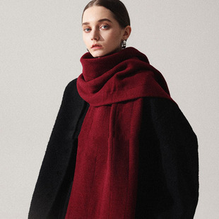 德国酒红色围巾女冬季披巾加大加宽披肩男围脖安克拉红纯色氛围感