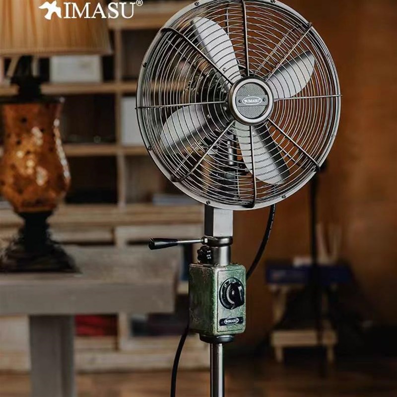 IMASU金属复古落地电风扇家用仿古怀旧机N械式木三脚架摇头循环扇
