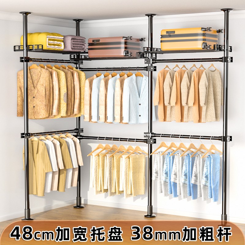 加粗加厚挂衣架简易卧室落地衣帽架组J装架子置物架顶天立地衣架