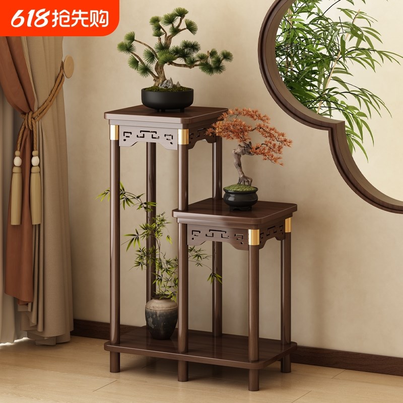 中式花架子c客厅落地式置物架阳台实木摆件花台室内装饰多层花盆
