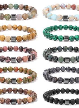 亚马逊爆款热卖8mm虎眼石时尚珠子手链男士经典磁石手链 跨境