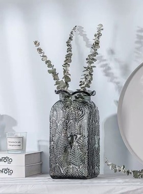 复古玻璃花瓶欧式家居装饰品摆件玻璃花器酒吧KTV样板间软装花瓶