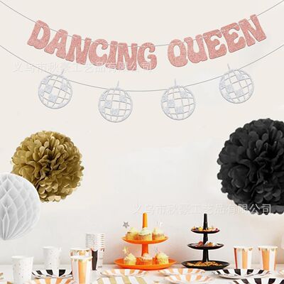 Dancing Queen 横幅,17 岁生日快乐装饰迪斯科派对横幅2024新款