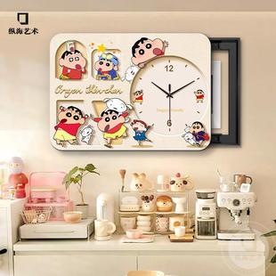 蜡笔小新电表箱装饰画带钟表免打孔遮挡配电箱强电箱盖板时钟挂画