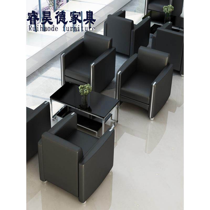 4S店办公沙发单人位商务接待室小型茶边几展厅牛皮真皮艺单个椅子
