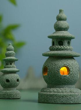 三潭印月小石塔中式宫灯彷古摆件鱼缸造景微景观假山盆景小装饰