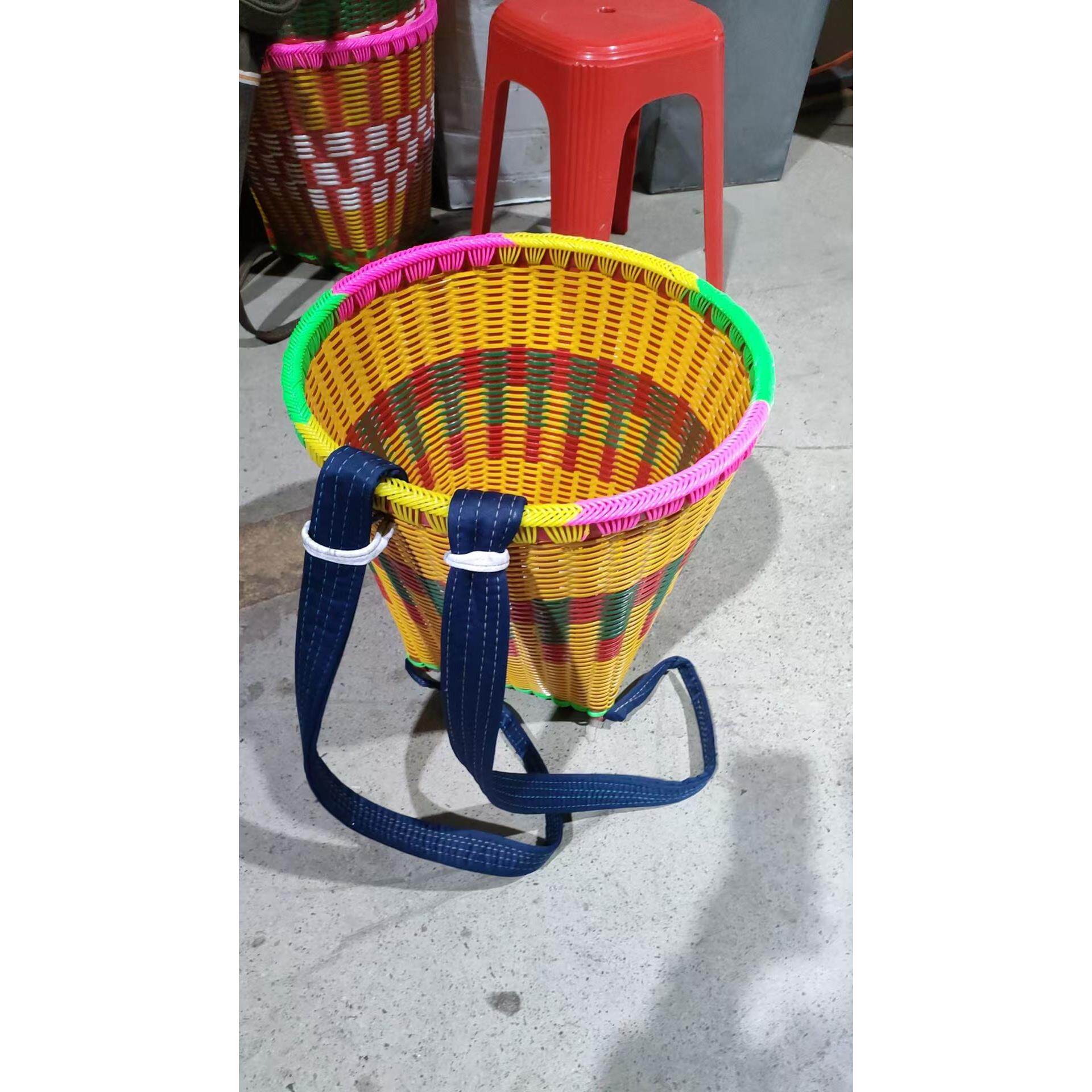 贵州背篓背篼塑料双肩带加厚手工编织藤编收纳农用买菜家用大背筐