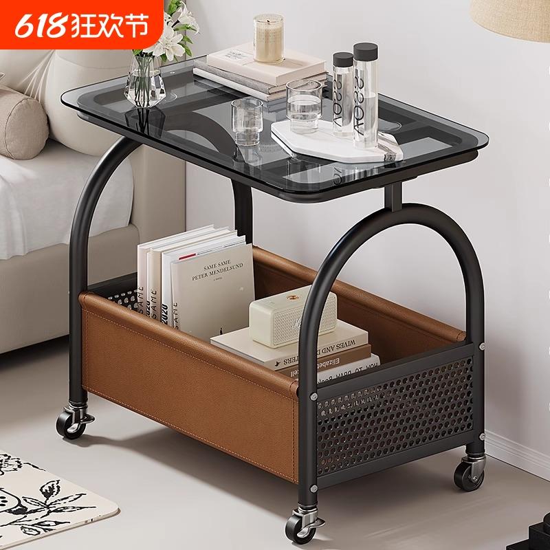 中古风可移动边几客厅玻璃小推车网红简约小茶几小户型卧室床边桌