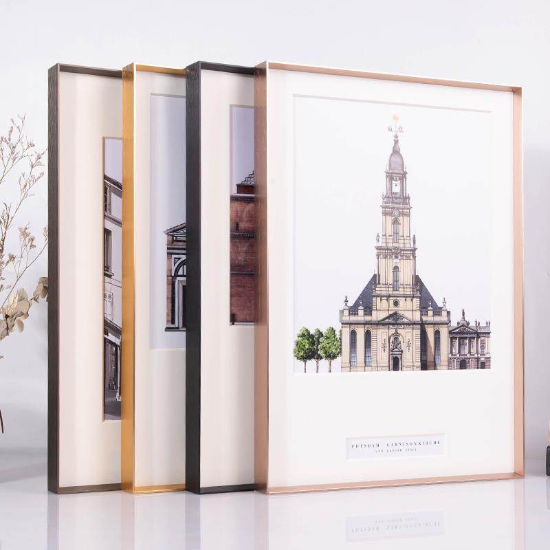 北欧金属简约相框斜边海报装饰画画框支持定制家用铝合金框架挂墙