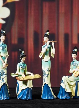 新中式只此青绿摆件古风仕女客厅书房酒柜博古架中国风艺术装饰品