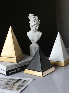 北欧简约金字塔几何轻奢大理石纹陶瓷家居摆饰客厅样板间装饰摆设