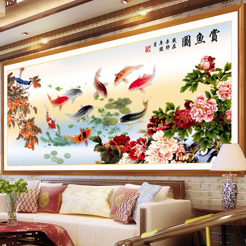 5d炫彩钻石画满钻九鱼图砖石十字绣2024新款客厅大幅中国风贴钻画