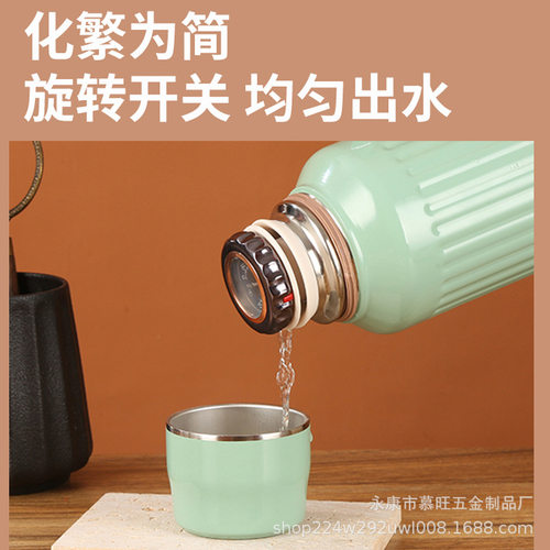 新款316不锈钢保温杯经典机械温显焖茶壶户外车载提手焖烧杯