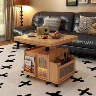 实木升降茶几折叠餐桌多功能移动推车茶桌两用茶台客厅沙发几边柜