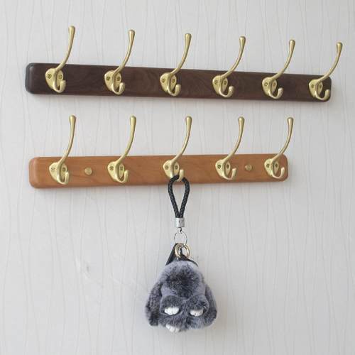 美国进口黑胡桃木玄关实木黄铜挂衣钩衣帽钩壁挂北欧挂衣架一排