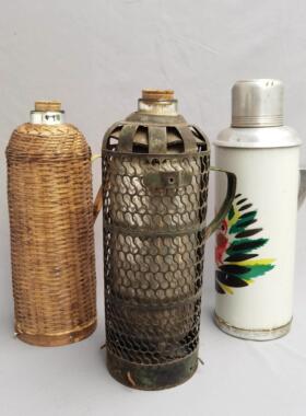 怀旧老物件老式暖壶民俗绿铁皮竹编铝皮暖瓶保温壶热水瓶道具摆件