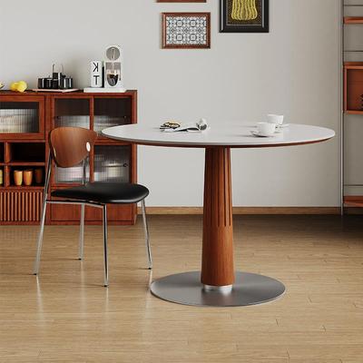 北欧实木岩板纯白圆桌日式家用小户型现代简约饭厅饭桌餐桌椅组合