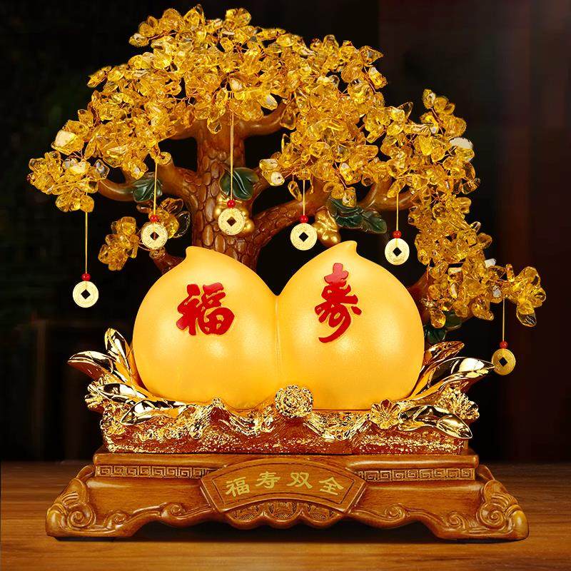 福寿双全发财树寿桃摆件祝贺爷爷奶奶老人过大寿生日送长辈礼物