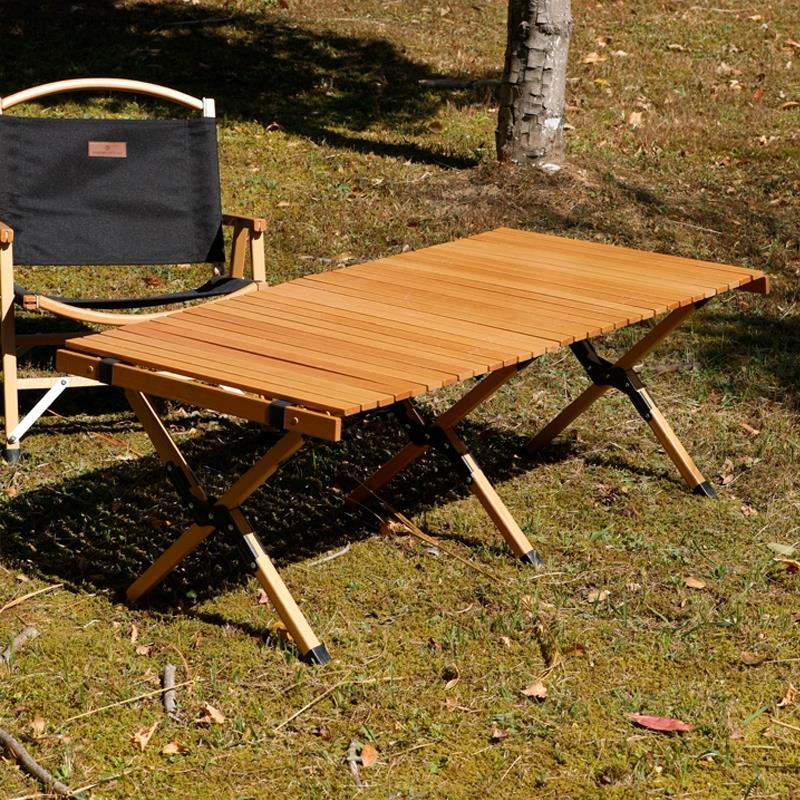 户外榉木露营蛋卷桌折叠桌椅套装野营可携式实木质制室外烧烤长桌