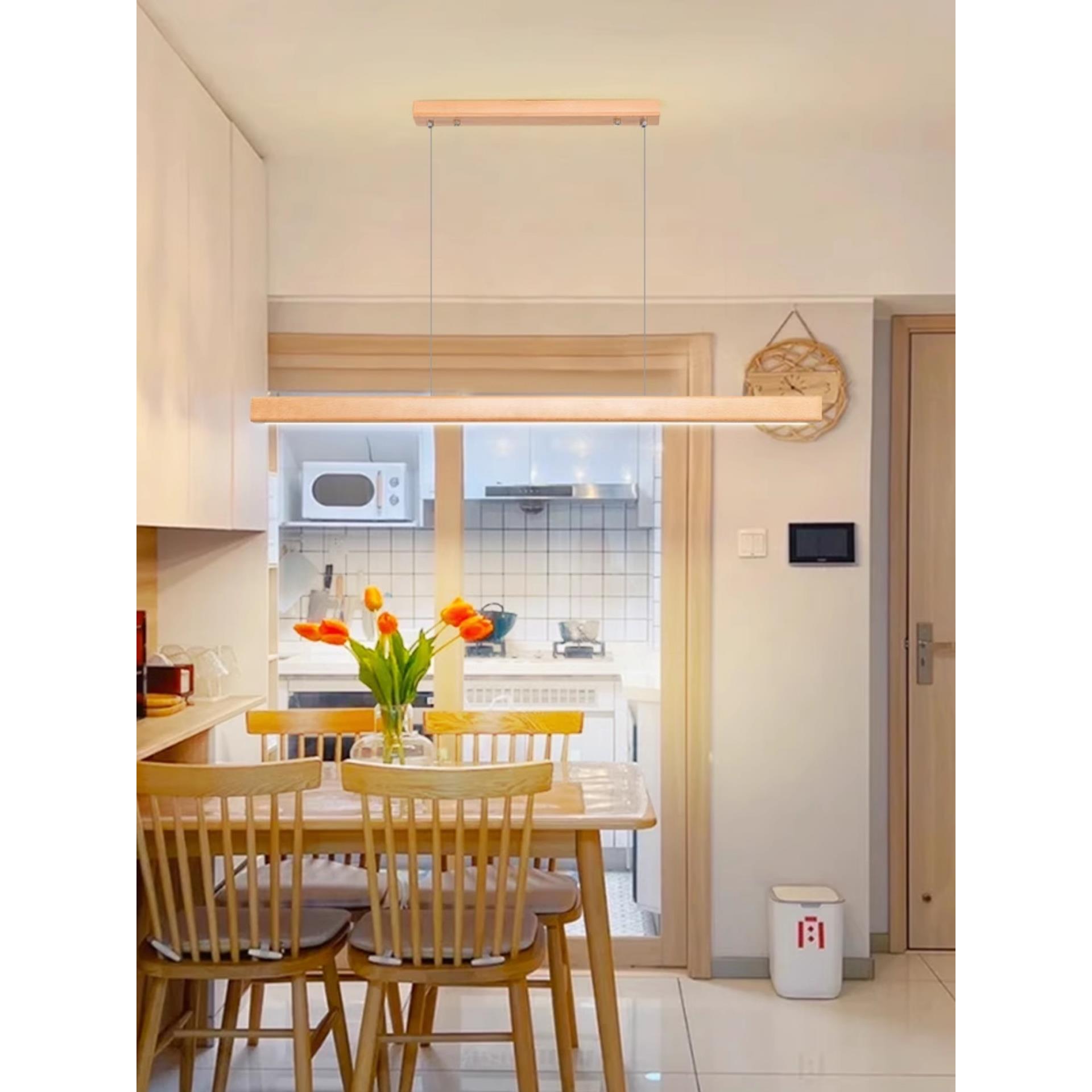 原木风餐厅吧台吊灯一字意式极简长条灯北欧日式简约现代餐桌灯具