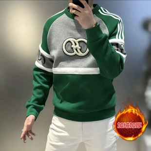 新款 打底衫 高品质加绒男士 卫衣保暖潮流百搭长袖 刺绣时尚 2025欧版