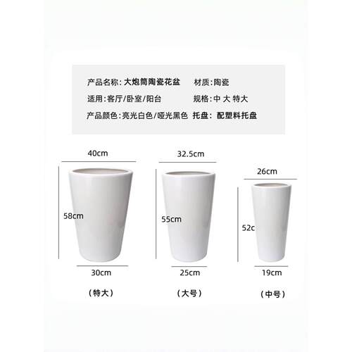 斯堪的纳维亚简单和多功能光泽黑色和白色高管超大陶瓷花盆金钱树