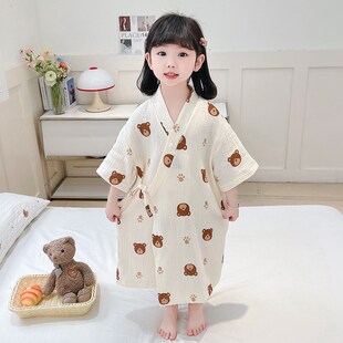 宝宝浴巾纯棉夏季小童婴儿洗澡浴袍夏款女童纱布睡衣儿童短袖睡袍